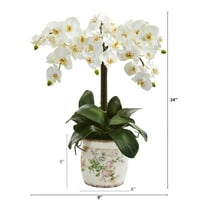 24 hüvelyk. Falaenopsis orchidea mesterséges elrendezés virágos vázában