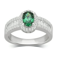 Arista 3. Carat T.W. Létrehozott smaragd és köbös cirkónium -fehér drágakő eljegyzési gyűrű ezüstben