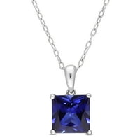 Miabella női karátos T.G.W. A hercegnő-Cut létrehozta a Blue Sapphire Sterling ezüst pasziánsz medálot lánccal