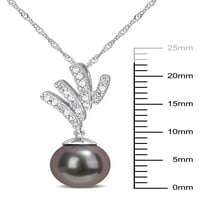 Fekete tahiti tenyésztett gyöngy és gyémánt akcentus 10KT fehérarany tollcsepp lánccal