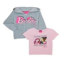 Barbie kisgyermek lányok cipzáras kapucnis és póló, 2 darab, méretek 2t-5T