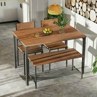 Gomba étkezőasztal készlet rusztikus asztali székek és pad W tároló állvány barna
