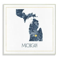 A Stupell Lakberendezés Michigan Minimális Kék Márványos Papír Sziluett Fali Plakett Művészet