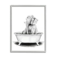 Stupell Industries Elefánt egy kádban Vicces állati fürdőszoba rajz szürke keretes művészeti nyomtatási fal művészet, 24x30