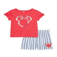 Minnie Mouse Baby Girls and Toddler Girls Rövid ujjú póló és rövidnadrág, 2 részes Ruhakészlet