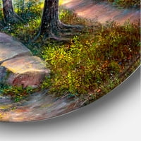 Designart „Délutáni fény az erdőfákon keresztül” Hagyományos körfém fali művészet - 11 -es lemez