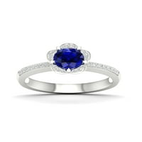 Az Imperial Gemstone Sterling ezüst kerek vágás Ceylon Sapphire -t hozott létre, és fehér zafír Halo női menyasszonyi gyűrűt