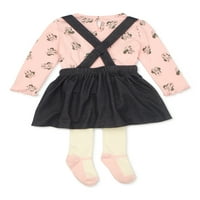 Disney Minnie egér kislány teteje, jumper ruha és harisnya, 3 darabos ruhakészlet