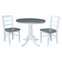 Nemzetközi koncepciók 36 kerek tömörfa talapzat étkezőasztal Madrid létra hátsó székekkel, fehér Heather szürke színben